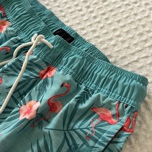 Men’s Valor Pacific Scene Flamingo Elastic Waist Swim Trunks Size XS